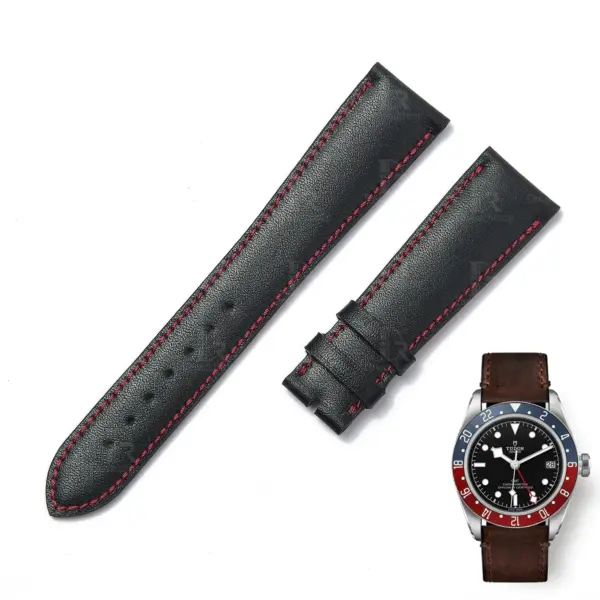 Best quality handmade OEM premium black calfskin replacement Tudor leather strap and watch band with red linning for Black Bay 58 41 GMT Heritage luxury watches online at a low price - Shop the premium watchs traps online