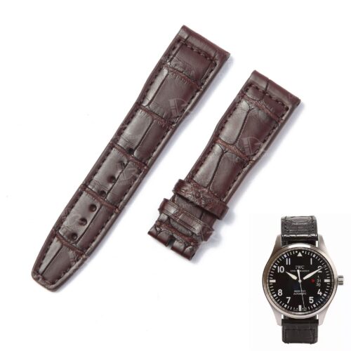 Aftermarket-IWC-Pilot-Mark-XVII-strap-21mm-Brown-Black-Alligator-leather-watch-band-for-sale (1) Custom best quality American Alligator Brown replacement leather IWC watch straps and watch bands for IWC Pilot's watch Mark XVII Pilot's Chronograph - Shop the crocodile leather straps 20mm 21mm watch band for sale at a low price