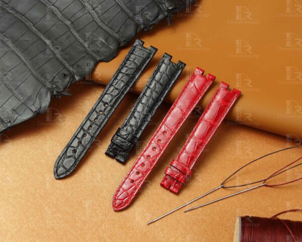 Cartier (14) Genuine best quality American Alligator Red Black custom handmade replacement Cartier leather strap and watch band for Cartier Vendome Must De watch online - Shop the premium High-end crocodile material straps & watchbands from dr Watchstrap at a low price