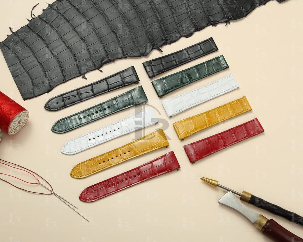 Cartier Santos New Quickswitch Replacement Black Green Yellow Red White Alligator Watch Band 19mm 21mm Medium 35mm Large 40mm Strap