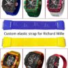 Richard Mille RM elastic nylon watch strap replacement best quality material at a discount price with red white yellow blue orange green pink grey purple and rose gold watch bands available for sale for RM67 035 011 030 055 and more models