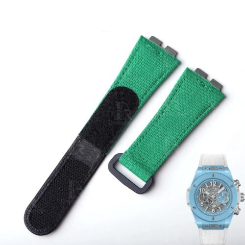 Custom green velcro watch band for Hublot Big Bang 411 (3) Custom best quality quickswitch quick release green nylon canvas velcro Hublot watch band and strap replacement for Hublot Big Bang 411 luxury watches - Shop handmade OEM velcro straps online at a low price