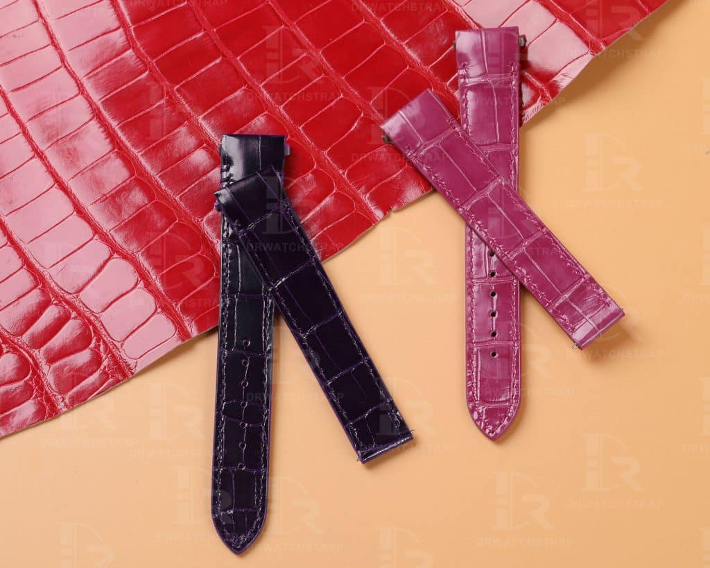 New Cartier de Santos watch Medium Large Quickswitch purple and pink alligator Cartier Santos leather watch strap replacement for sale 19mm 21mm crocodile watchband online grade A Cartier Santos strap