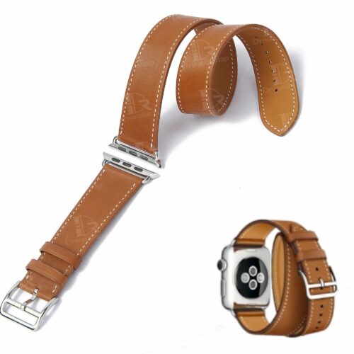 Double wrap leather watch band smooth brown calfskin fit for apple watch band loop leather watch