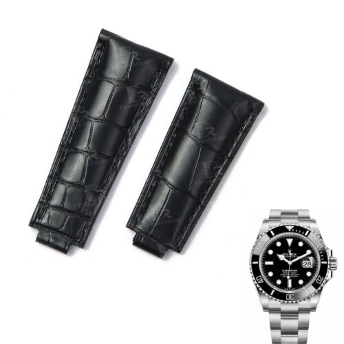 Replacement Rolex Submariner watch strap black alligator leather 20mm 21mm 22mm Best high-end quality alligator black Rolex leather watch straps and watch bands replacement for Rolex Submariner & Sky-Dweller luxury watches - Aftermarket watch strap online for sale at a low price 20mm 21mm 22mm lug size