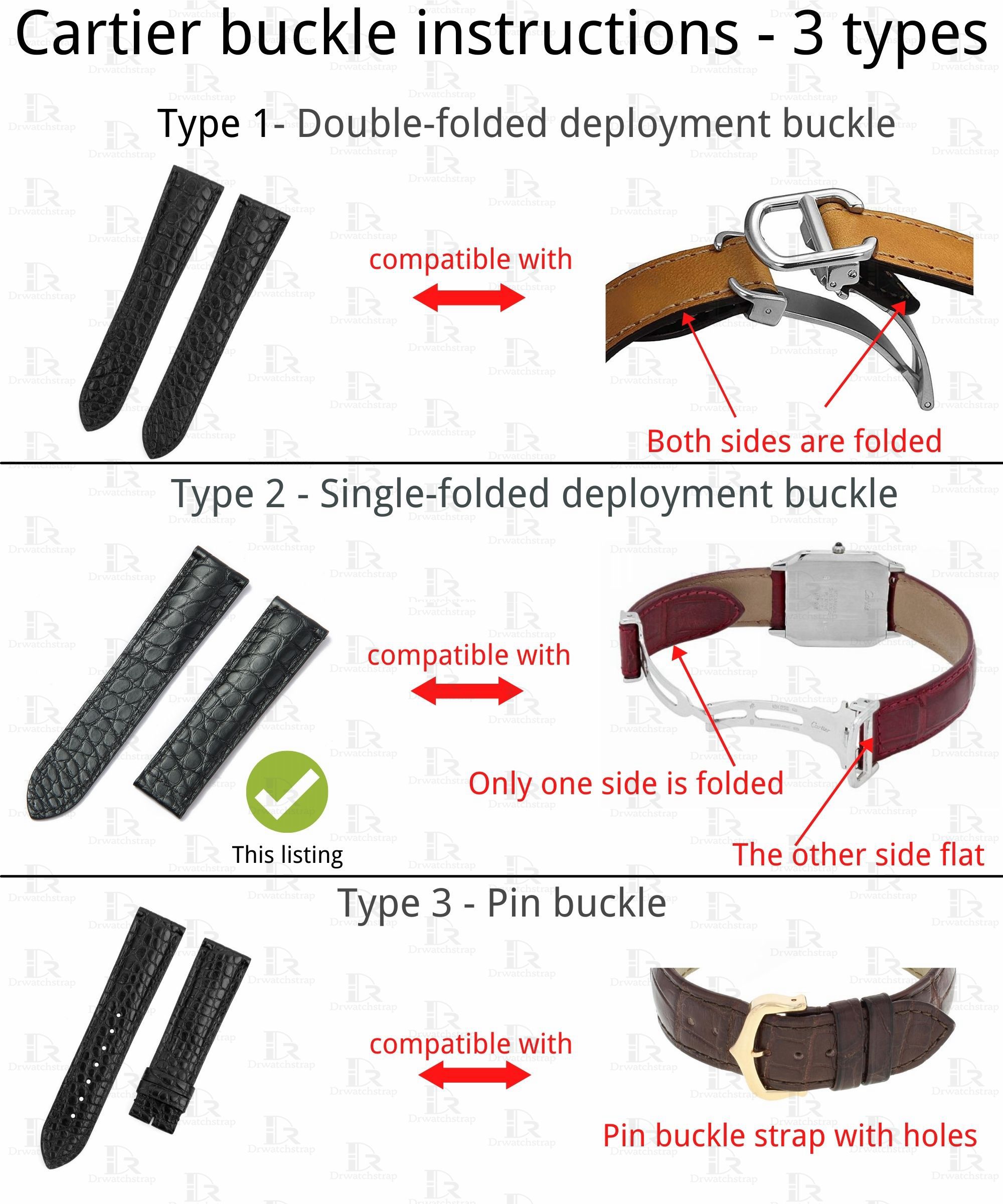 Cartier watch buckle type Single-folded deployment vs pin tang clasp instructions