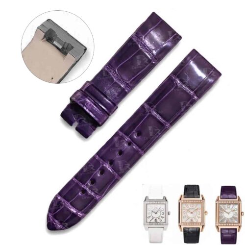 Custom Jaeger Lecoultre JLC Reverso Squadra Lady Duetto watch band purple alligator straps 18mm handmade for sale Custom Jaeger Lecoultre JLC Reverso Squadra Lady Duetto watch band purple alligator straps 18mm handmade for sale