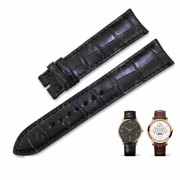 Double side crocodile leather strap fit for Vacheron Constantin Malta 81180 watch (black, brown)