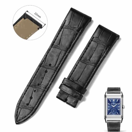 Buy custom Jaeger Lecoultre Reverso Black leather watchbands 22mm handmade for sale Buy custom Jaeger Lecoultre Reverso Black leather watchbands 22mm handmade for sale
