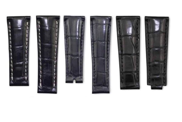 Replacement Alligator strap for Rolex Daytona 20mm black leather watch band (1) Genuine best quality custom handmade black Grade A alligator crocodile leather watch strap and watch band replacement 20mm fit for rolex daytona luxury watches - Shop the high-end alligator straps online