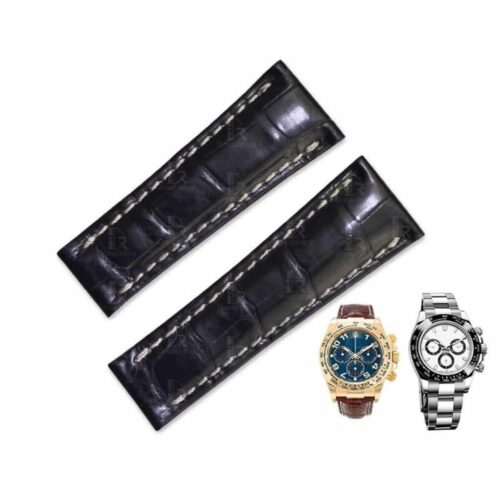 custom strap for rolex daytona 20mm black alligator leather watch band Genuine best quality custom handmade black with white stitching Grade A alligator crocodile leather watch strap and watch band replacement 20mm fit for rolex daytona luxury watches - Shop the high-end alligator straps online