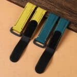Apple gray canvas nylon velcro watch strap purple lining stitching
