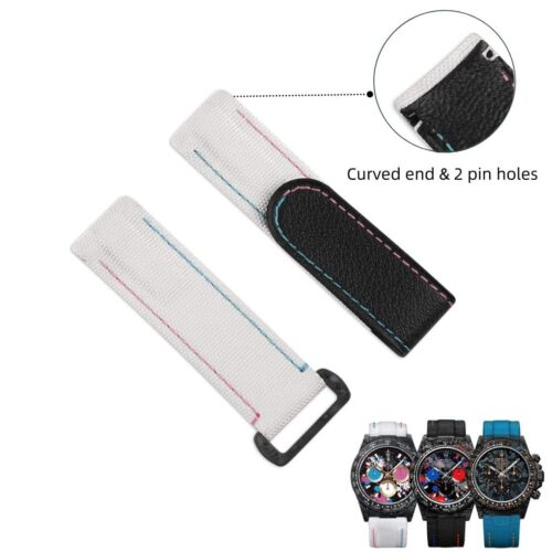 Stainless Steel adapter compatible for Richard Mille 副本 Custom aftermarket band replacement white velcro watch strap 20mm curved end with 2 sping bar pin holes for Rolex DIW Daytona Carbon luxury watches with the best quality nylon canvas watch straps & watch bands from DR watchstrap online at a low price