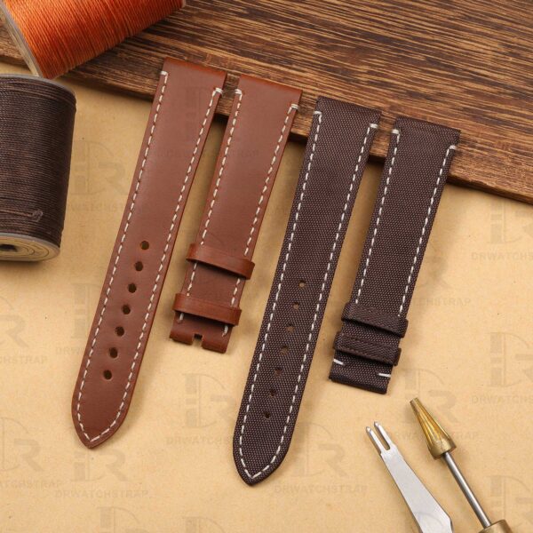 Buy Custom replacement vintage suede brown leather canvas watch bands for Tudor Black Bay Bronze strap
