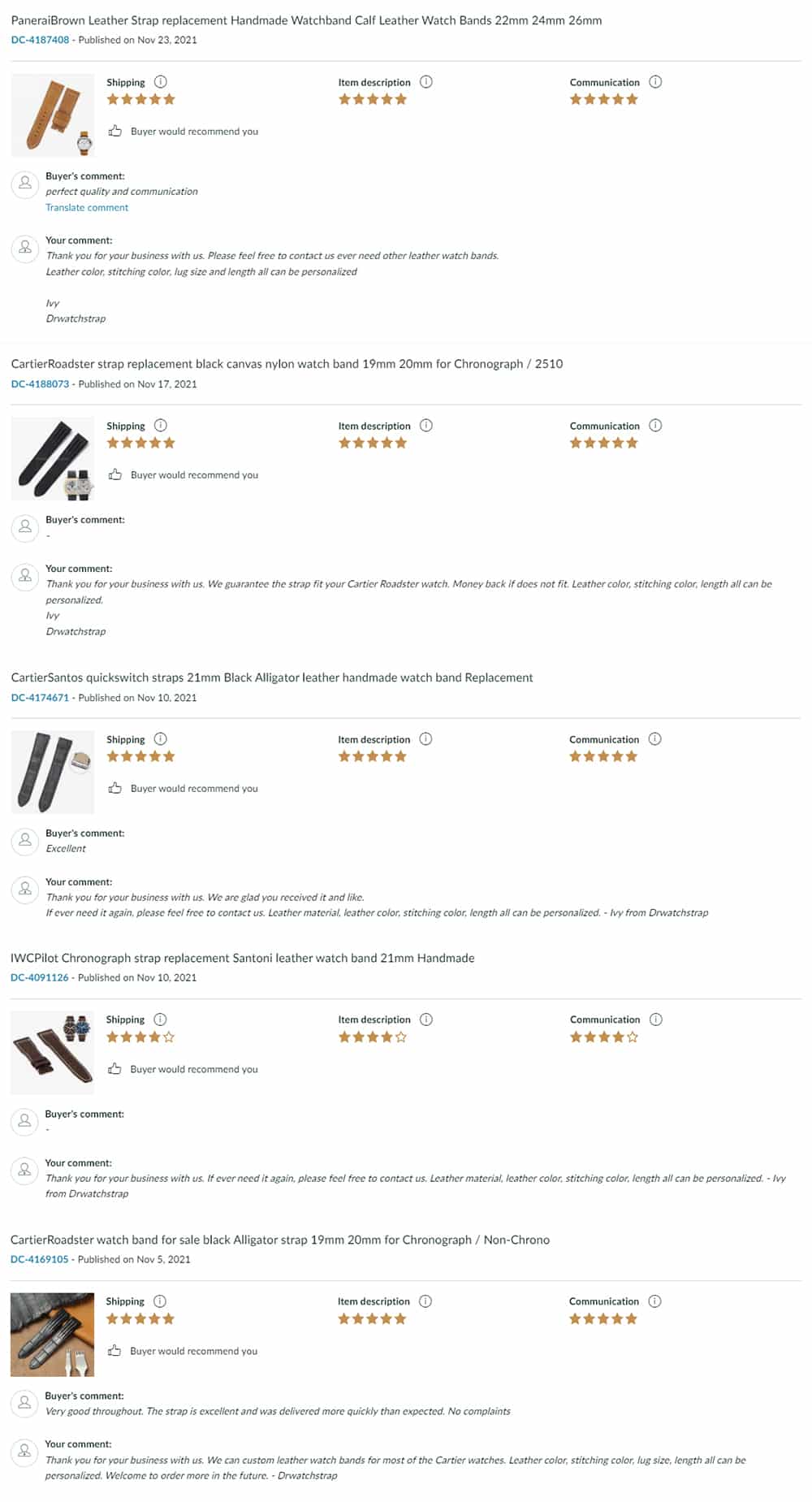 drwatchstrap review tetimonial - custom hand made leather watch band & straps - Ivy