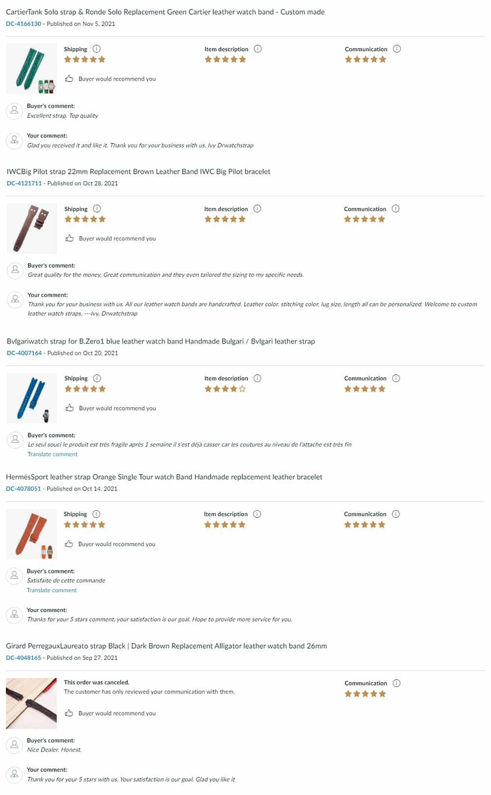 drwatchstrap review tetimonial - custom hand made leather watch band & straps - Ivy