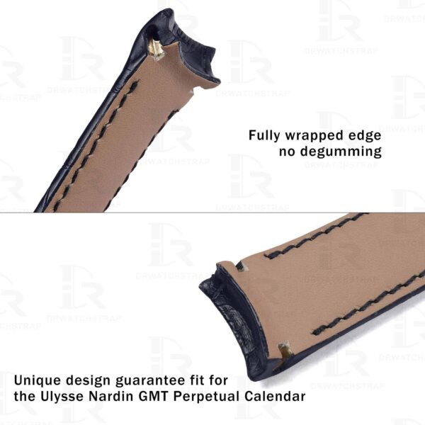 Buy custom Ulysse Nardin GMT Perpetual Calendar Dark Blue leather watch band 20mm 21mm replacement for sale