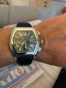 Custom blue leather watch strap for Cartier Roadster