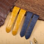 Cartier Santos 100 Anniversary Yellow Dark Blue alligator leather watch band strap Custom Cartier Santos 100 red alligator leather watch band - Drwatchstrap