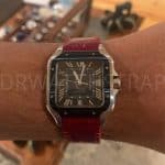 Cartier Santos Medium 35mm with Blue alligator replacement watch band from drwatchstrap