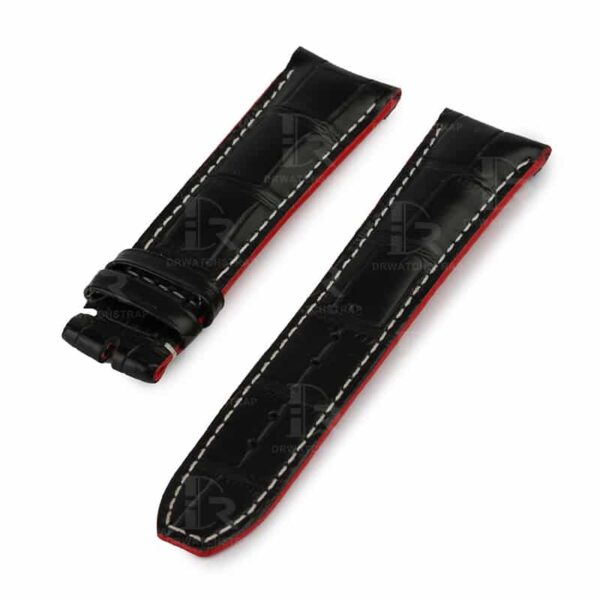 Curved end custom handmade black watch band for Baume & Mercier straps with red oil edge Curved end custom handmade black watch band for Baume & Mercier straps with red oil edge