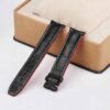 Curved end custom handmade black watchbands for Baume & Mercier strap with red oil edge Curved end custom handmade black watchbands for Baume & Mercier strap with red oil edge