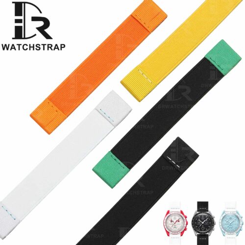 Custom handmade 20mm Elastic watch band for Omega Swatch Speedmaster straps Custom handmade 20mm 21mm Elastic band yellow orange brown black white Swatch Omega Speedmaster watch strap