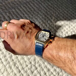 Real-life image – Custom blue alligator leather strap for Cartier Roadster (2)
