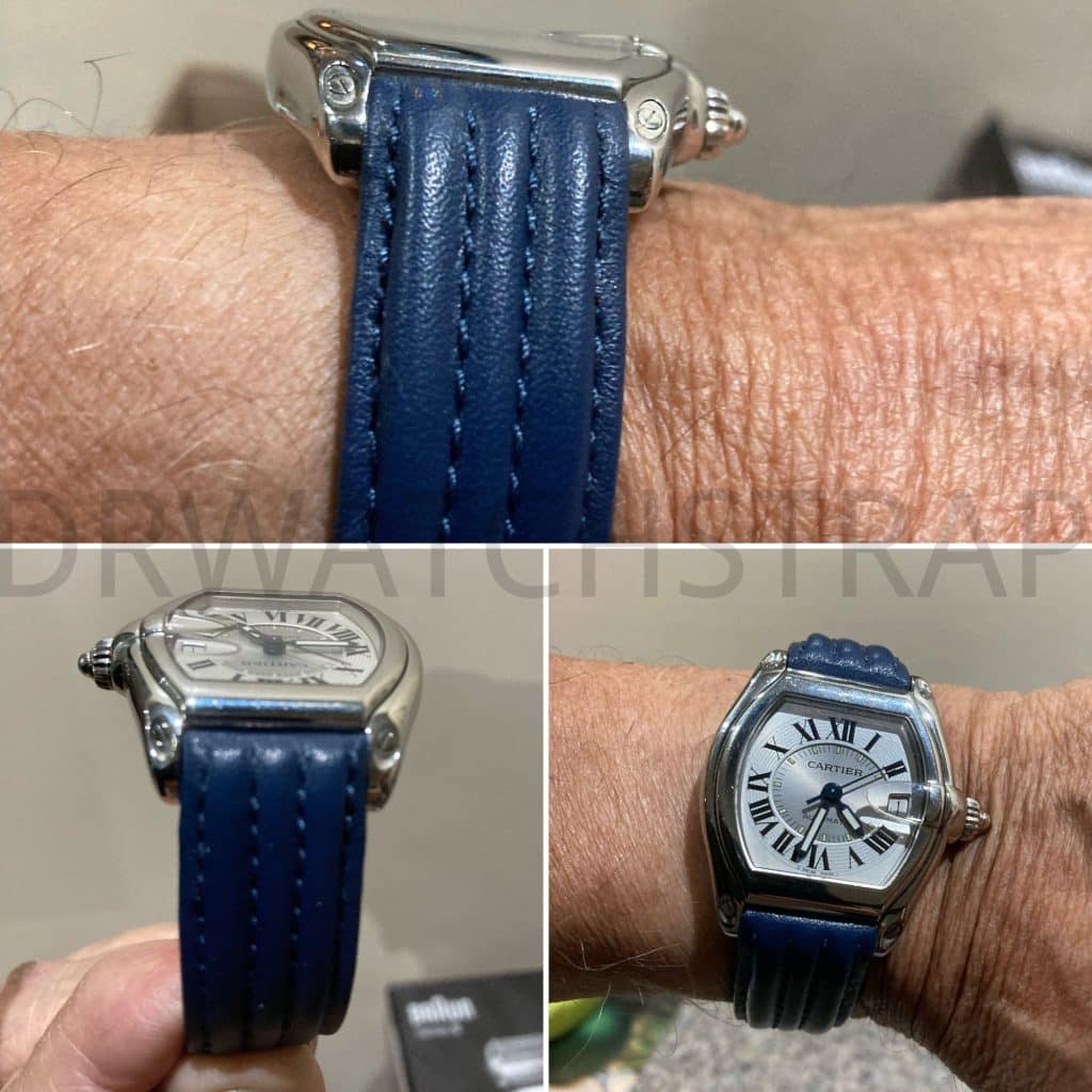 Custom blue calfskin leather strap for Cartier Roadster