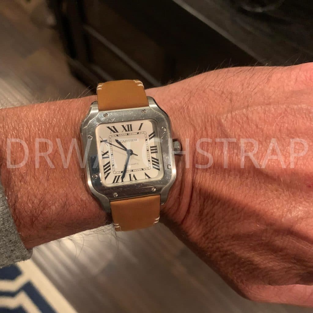 Custom brown leather watch band strap for Cartier Santos
