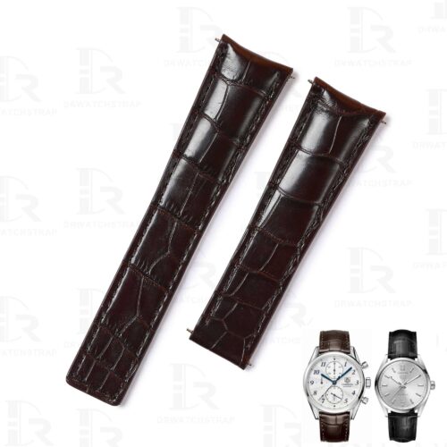 Custom handmade replacement black leather alligator watch bands for Tag Heuer Carrera Heritage straps Custom handmade alligator brown replacement leather watch bands for Tag Heuer Carrera Heritage watches