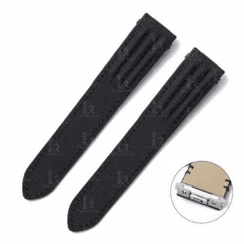 Cartier santos canvas strap 19mm 20mm Quickswitch 19mm 20mm Custom OEM best quality replacement black canvas nylon kevlar Cartier de Santos strap and watch band with grooves for Cartier Santos Medium Large men's and ladies watches