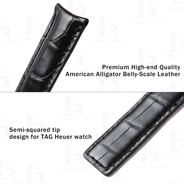 Custom alligator Black leather watch strap & watchband replacement for Tag Heuer luxury watch Genuine alligator leather and Semi-squared tip design