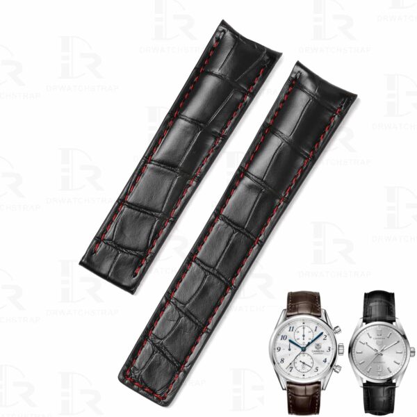 Custom alligator Black leather watch strap & watchband replacement for Tag Heuer luxury watch Custom alligator leather strap for TAG Heuer Carrera Heritage watches