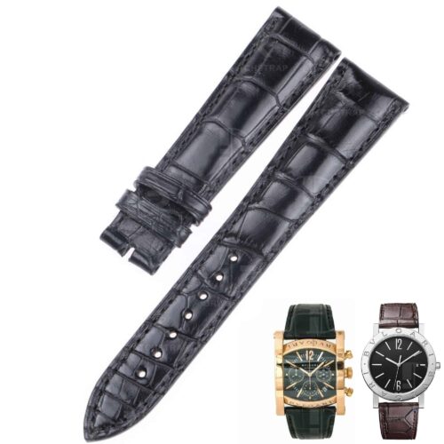 Custom handmade alligator replacement black leather watch band for Bvlgari Bvlgari / Assioma straps Custom Alligator crocodile handmade black replacement Bulgari leather watch strap and watch band replacement for Bvlgari Bvlgari / Assioma