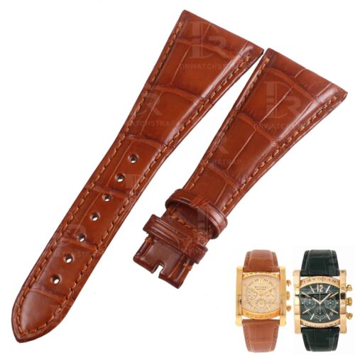 Custom handmade replacement brown leather watch band for Bvlgari Assioma strap Custom Alligator crocodile handmade brown replacement Bulgari leather watch strap and watch band replacement for Bvlgari Bvlgari / Assioma