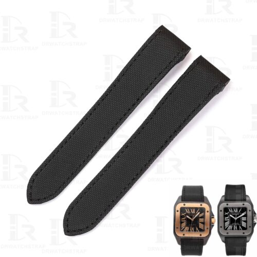 Handmade Black nylon replacement watch band & watch strap for Cartier De Santos 100 from DR Watchstrap with premium canvas kevlar material Black nylon watch strap for Cartier De Santos 100 canvas kevlar material