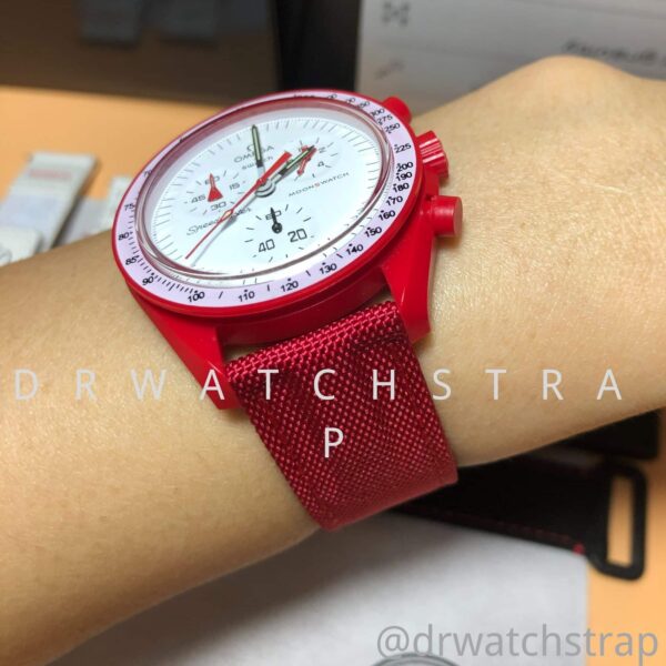 Omega x Swatch Speedmaster NEW 2022 black Nylon Canvas watch band Red velcro strap 20mm replacement