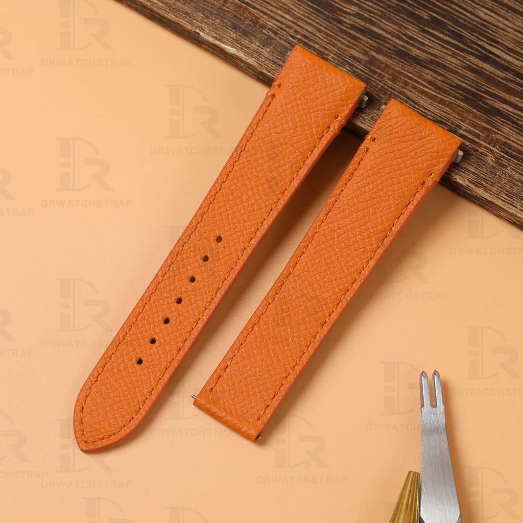 Genuine best quality handmade quickswitch Epsom orange leather replacement Cartier de santos strap and watch band for Cartier Santos Medium Large mens and ladies watches - Shop the OEM high-end Santos de Cartier straps and watchbands online at a low price
