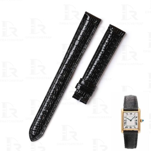 Handmade Lizard leather strap fit for Cartier Tank pin buckle (2) Best Lizard black replacement Cartier Tank leather strap and watch band fit for American tank, France tank, Must with pin buckle
