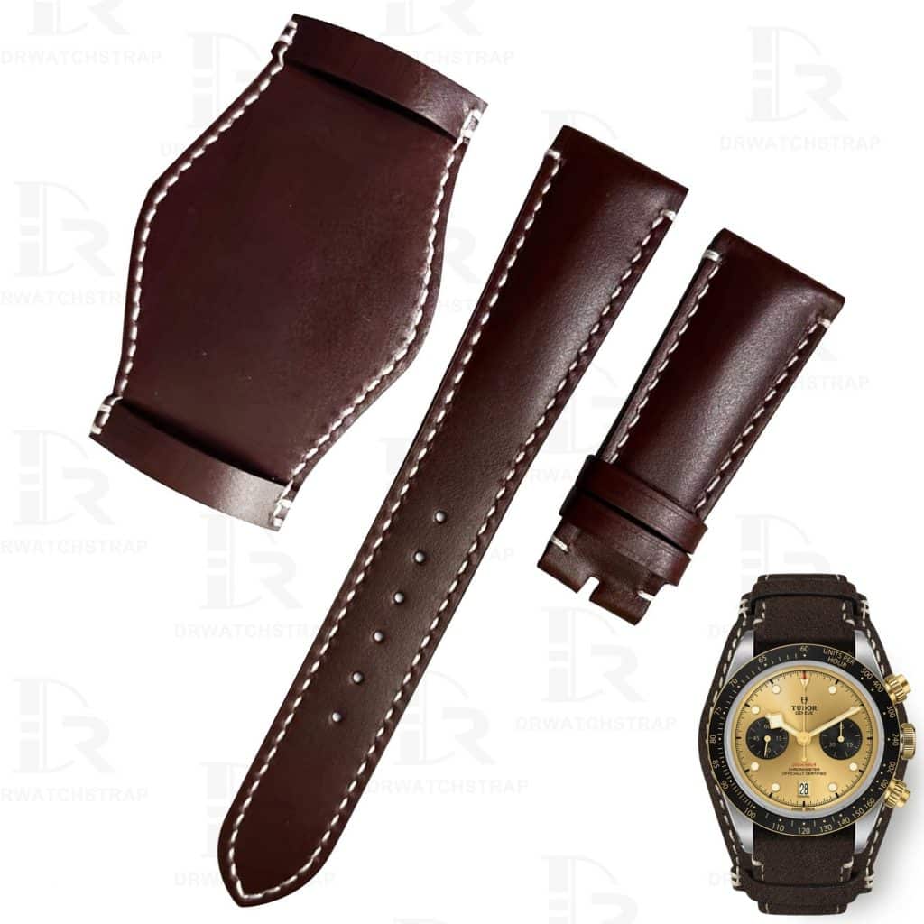 Custom handmade brown leather bund strap and watch band replacement for Tudor Black Bay 58 41 GMT Heritage as well as Rolex watches, Paul Newman Daytona, Omega Speedmaster, Oris, Seiko, Breitling