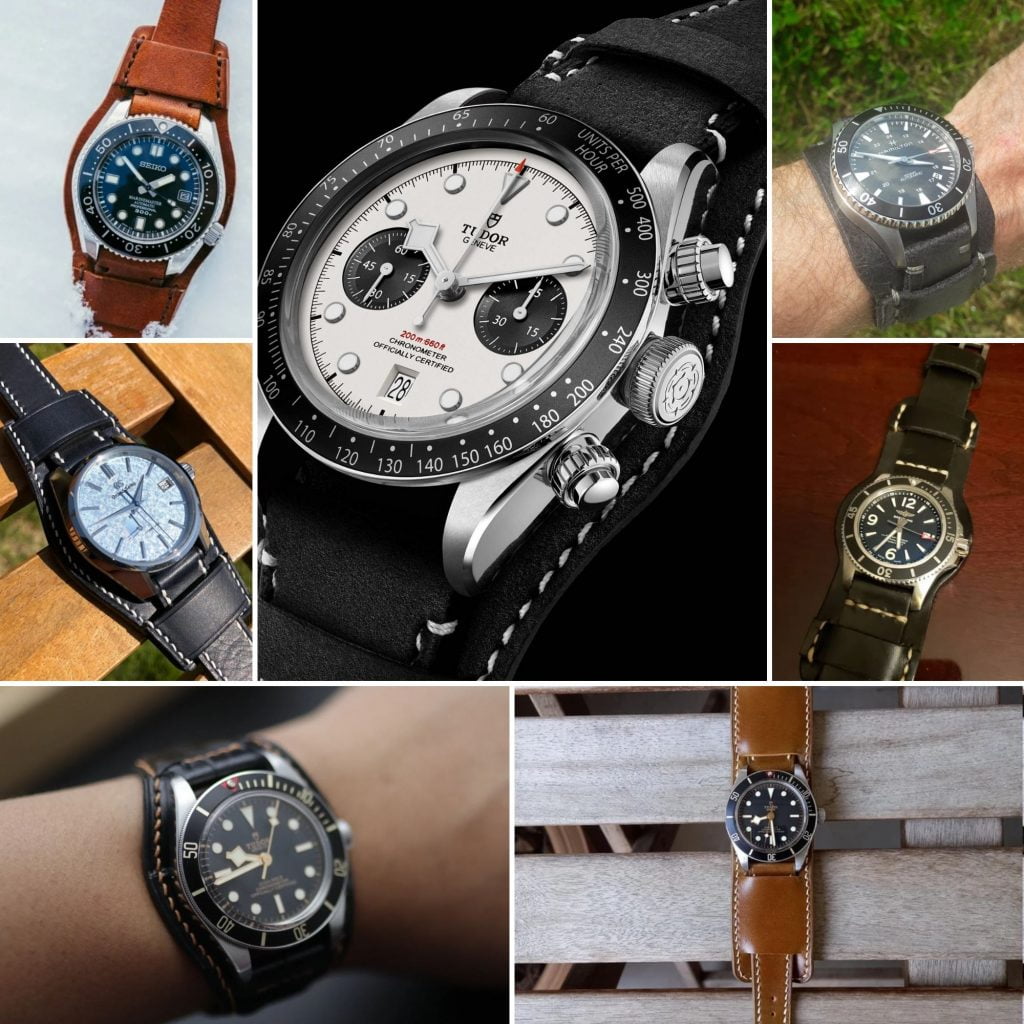 Custom handmade bund leather watch band for Tudor Black Bay watch