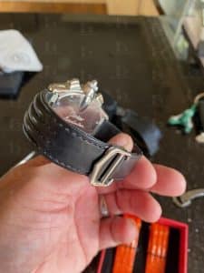 Custom handmade replacement orange alligator leather watchband for Cartier Roadster straps White Stitches