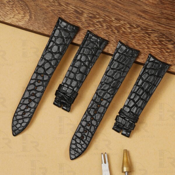 Buy Custom curved end Girard Perregaux Black leather watch band 20mm handmade for sale