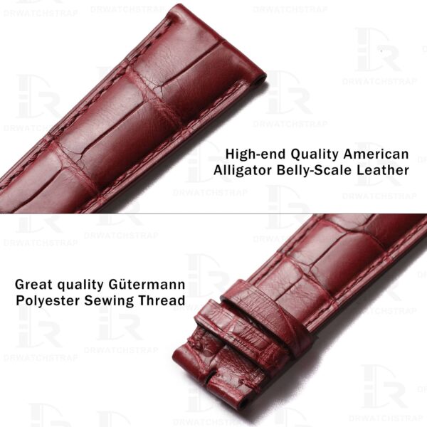 Buy custom Cartier tank straps Rose red 23mm leather watch band for sale (1) Genuin belly-scale alligator leather and best sewing thread