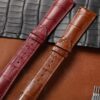 Buy custom Cartier tank straps Rose red 23mm leather watch band for sale (3) Soft and comfortable American Alligator Crocodile material leather strap