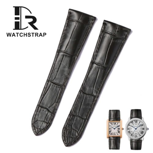 Buy aftermarket handmade Alligator square scale leather straps for Cartier Tank Black watch band for sale (8) Genuine Alligator custom aftermarket handmade Black leather straps and watch bands replacement for Cartier American tank, France tank, Must, Ronde, Cle de