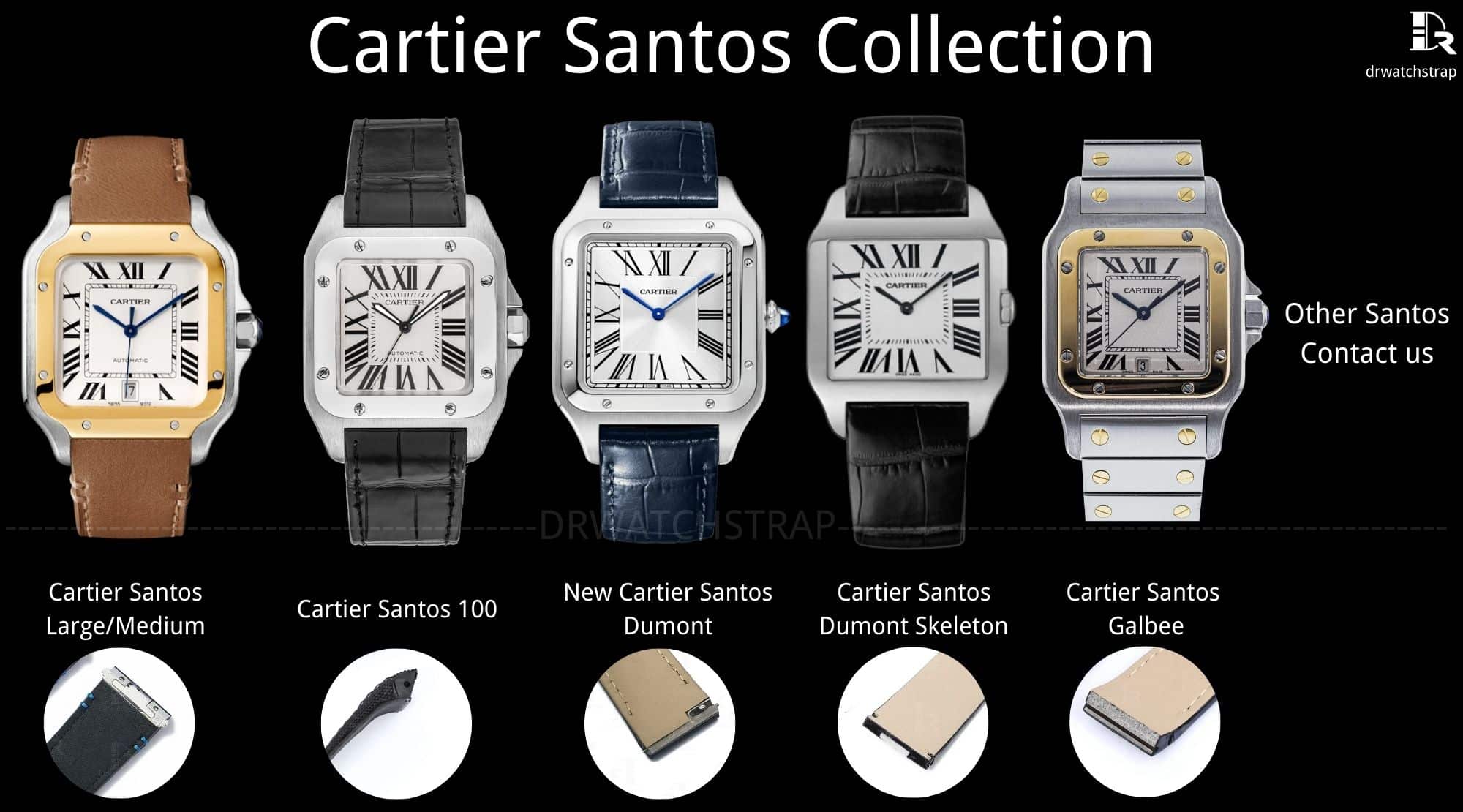 Custom handmade leather watch straps for Cartier Santos Collection