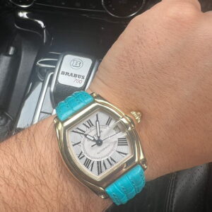 Custom blue leather strap for Cartier Roadster watch band - Cartier Roadster on Wrist