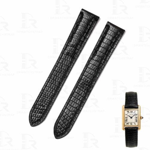 Custom premium Black lizard leather strap & watchband replacement for Cartier Tank & Ronde watch High-end quality Black lizard leather watchband for Cartier Tank